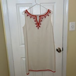 Summery sleeveless shift dress from ANN TAYLOR; white with orange bead details